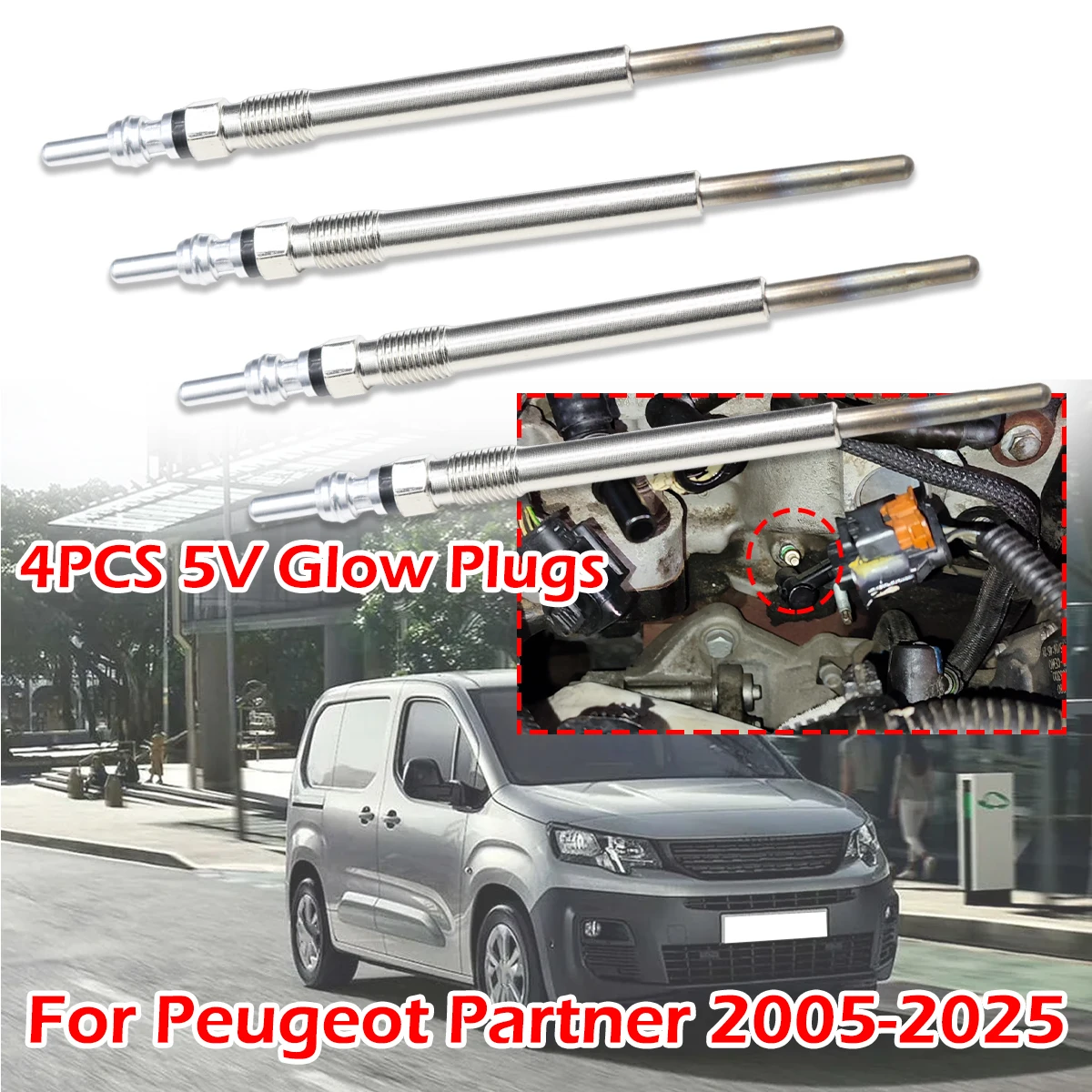 

4pcs/kit 5V Diesel Heater Nickel Plating Glow Plugs accessories Car Replacement Parts For Peugeot Partner 2005 2006-2025 1.6 HDi