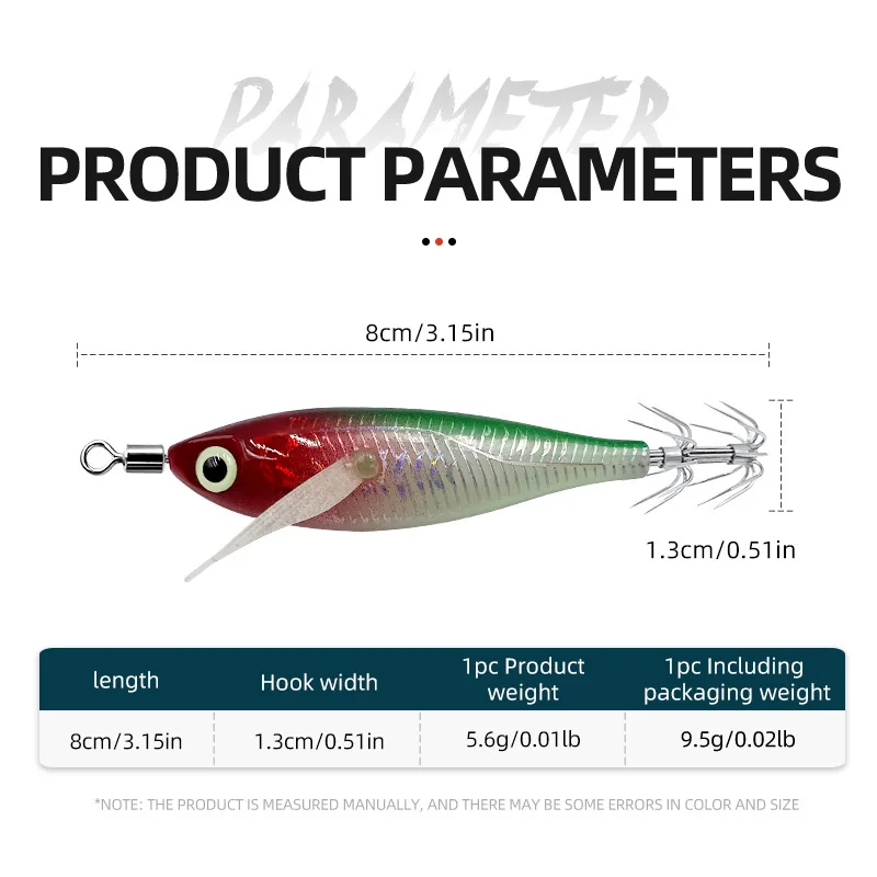 ShareShark 5pcs/box Glow-in-the-dark Horizontal Shrimp and Squid Hook Hard Bait Set Suitable for Seafishing Cuttlefish Octopus