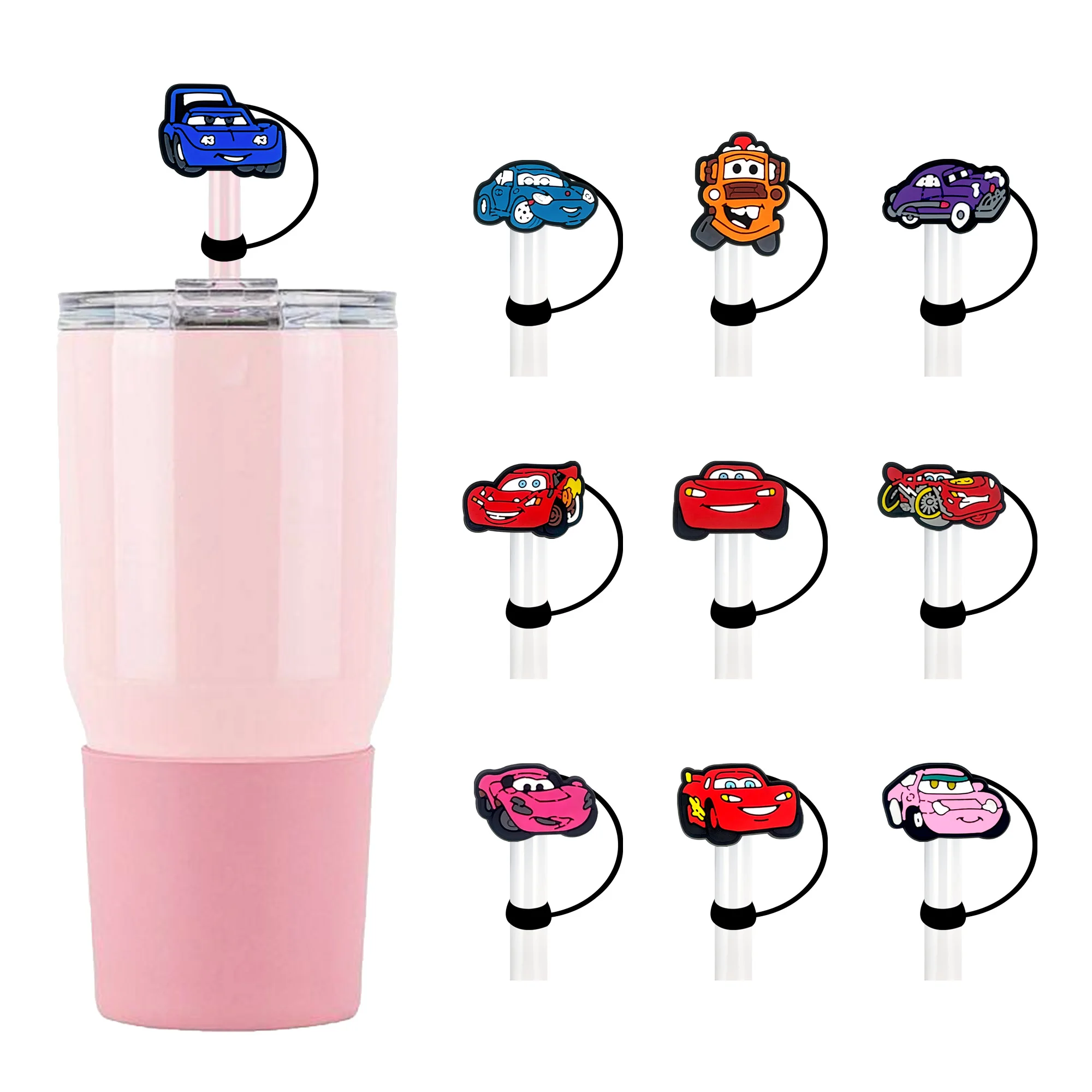 Immagine 6: 10-30 Pezzi Tappi per Cannucce a Tema Cars McQueen, Copri Cannuccia da 10MM, Riutilizzabili, Anti-Schizzo, per Bicchieri