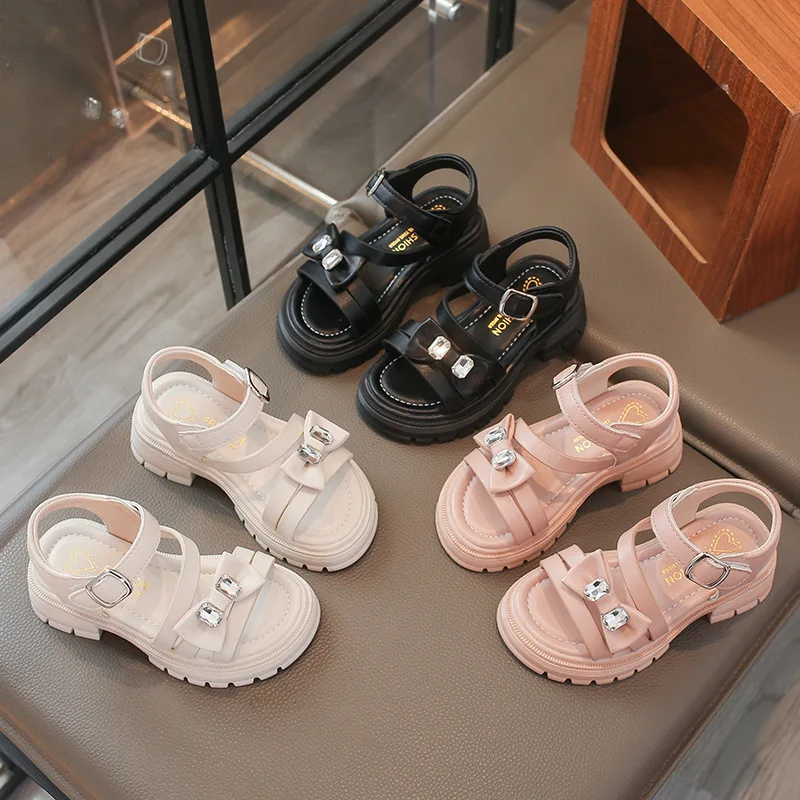 

Детские сандалии для девочек, летние, новые, на толстой подошве, в римском стиле, с открытым носком, мягкие, пляжные