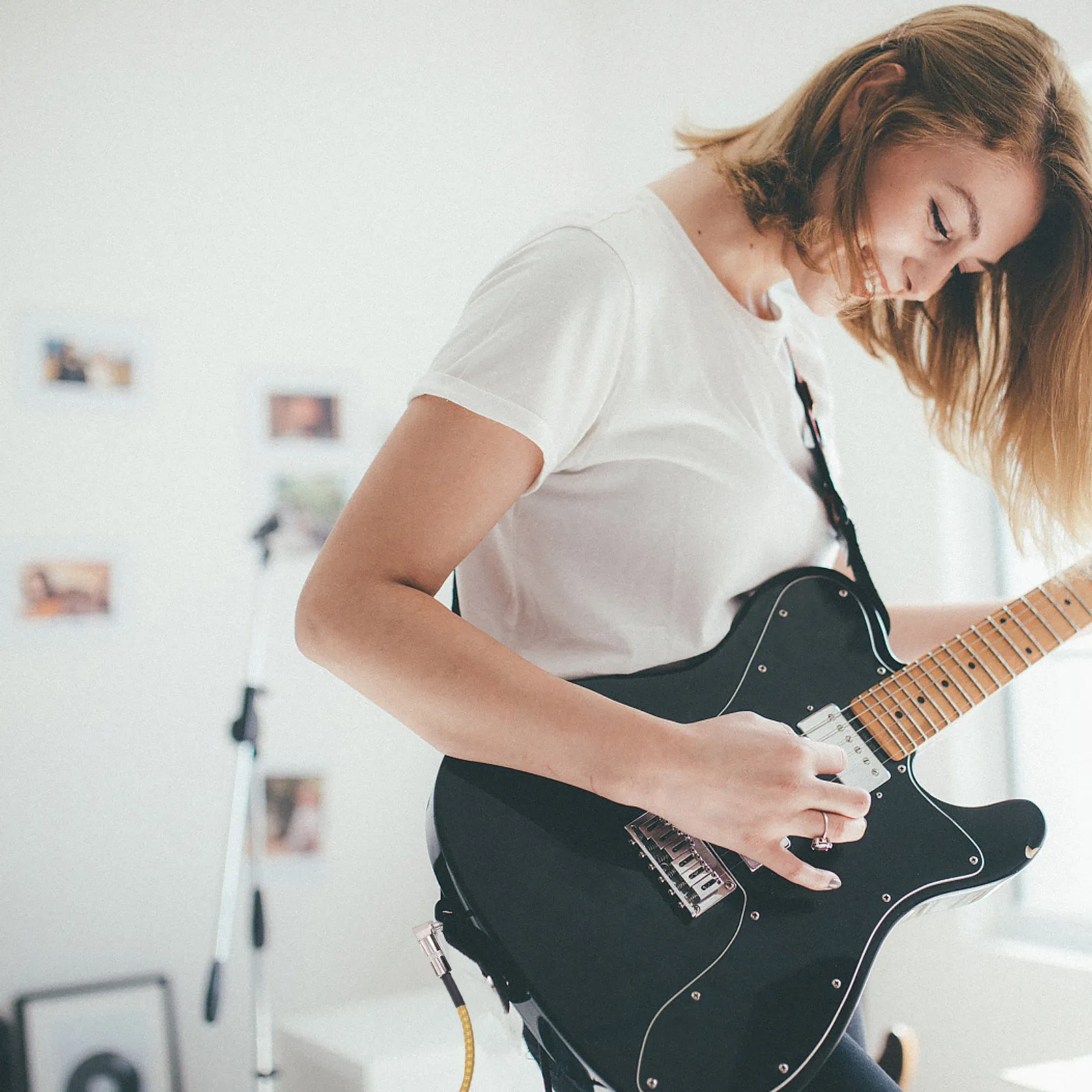 

Кабель для гитары 6,35 мм с прямым углом, оплеткой высокой плотности и чистым звуком, с низким уровнем шума, для электрогитар и акустических инструментов