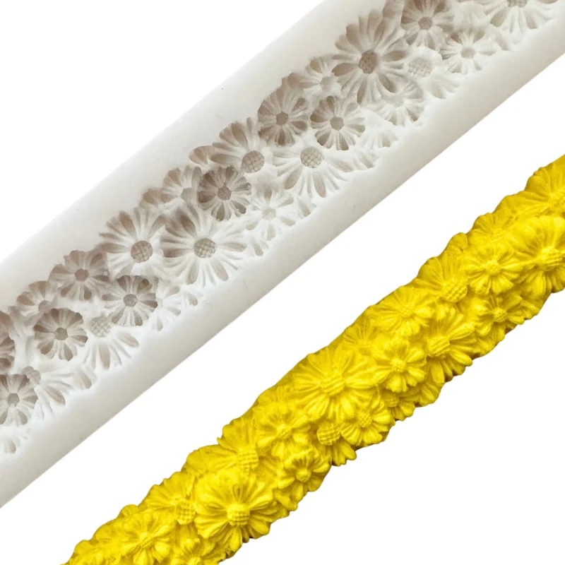 Cake Tool 8inch Long Daisy Garland Silicone Mould Flower Border Mold Cookie Cupcake Decoration Fondant Clay Sugarcraft