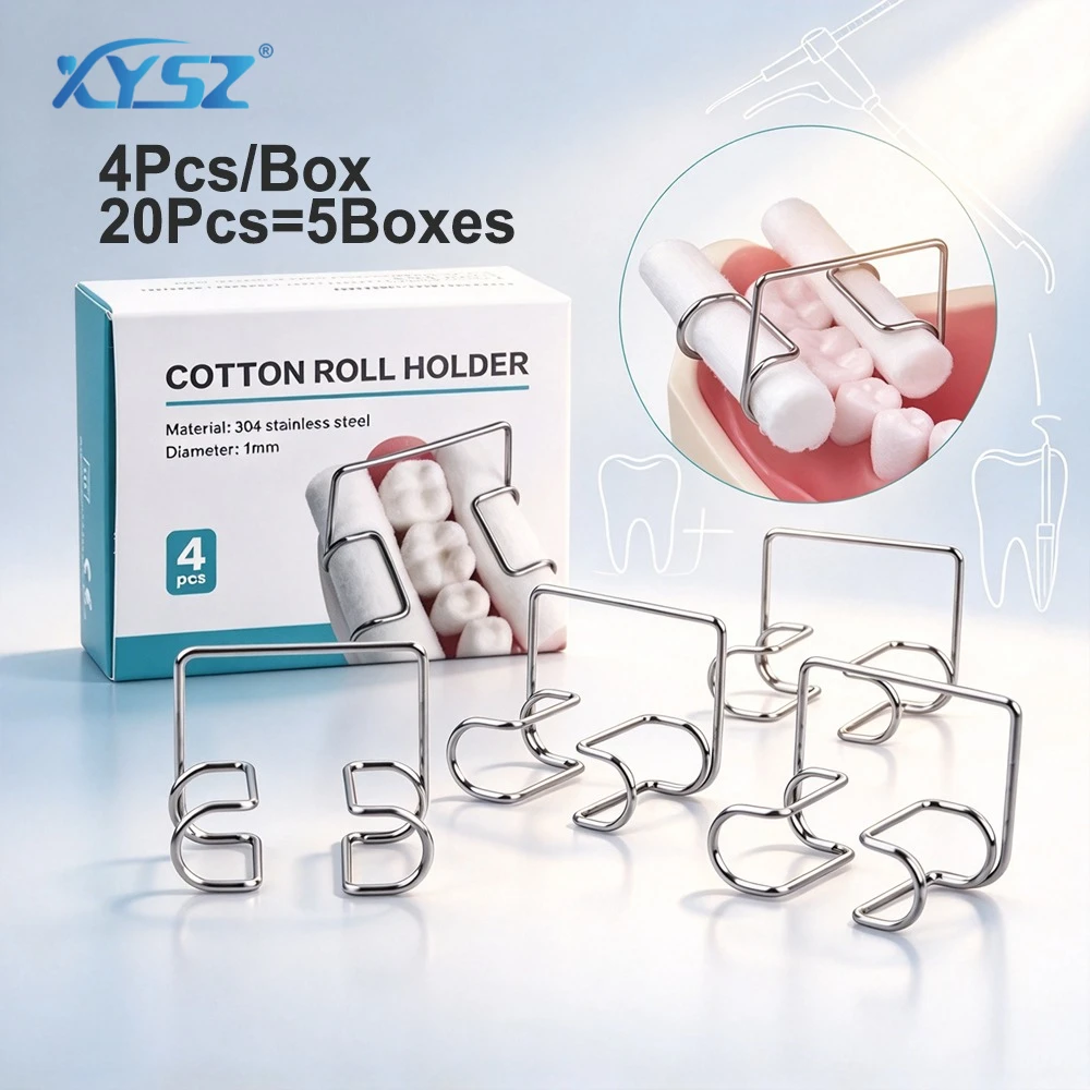 XYSZ 20Pcs=5Boxes Dental Cotton Roll Clip Stainless Steel Cotton Roll Holder Clip Autoclavable Dentistry Orthodontic Lab Tool