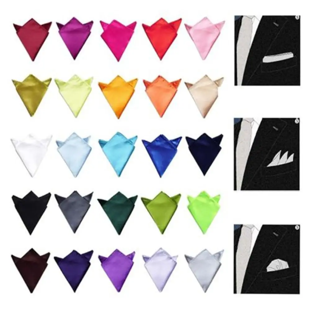 Suit Pocket Solid Solid 15 Color Square for Wedding Dress Party Satin Plain Plain Hanky Handkerchief Pocket Square Silk