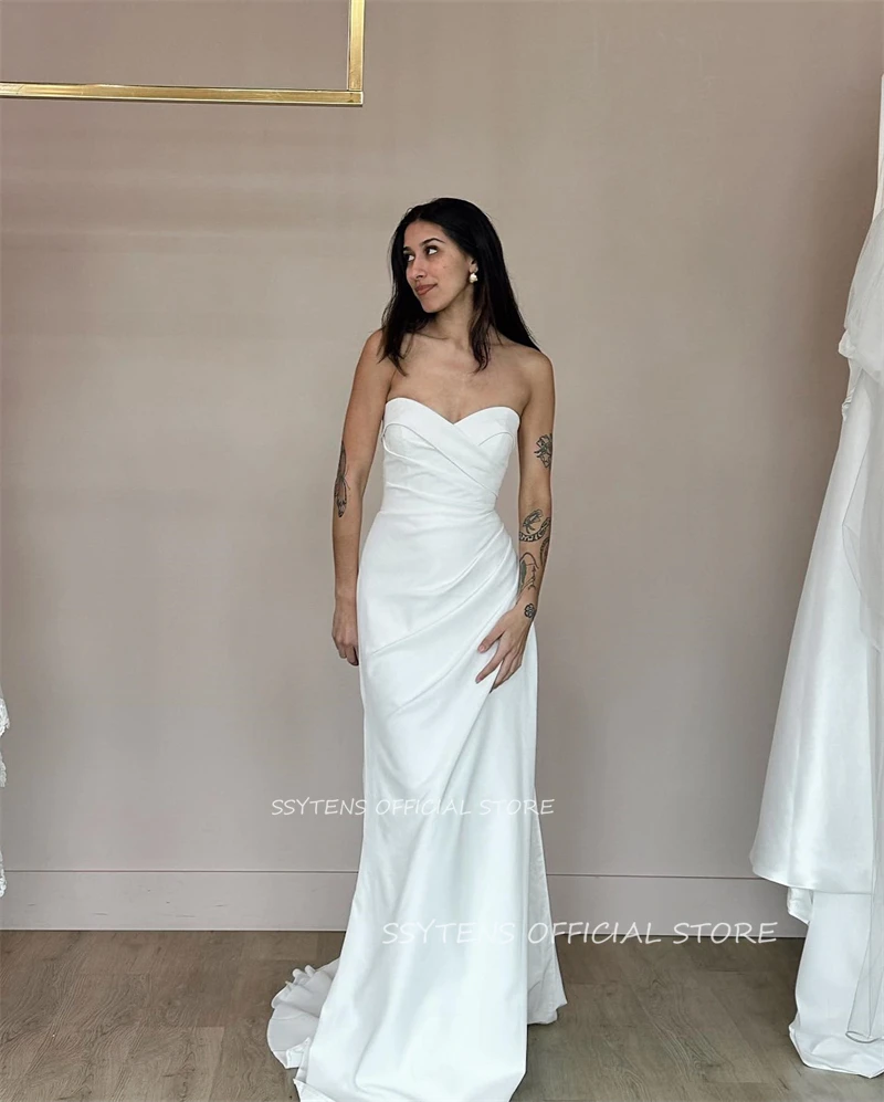 Robes de mariée sirène blanches simples, robes de Rhen satin, robe de patients chérie sexy, longue robe personnalisée, robe de soirée de mariée sexy, événement