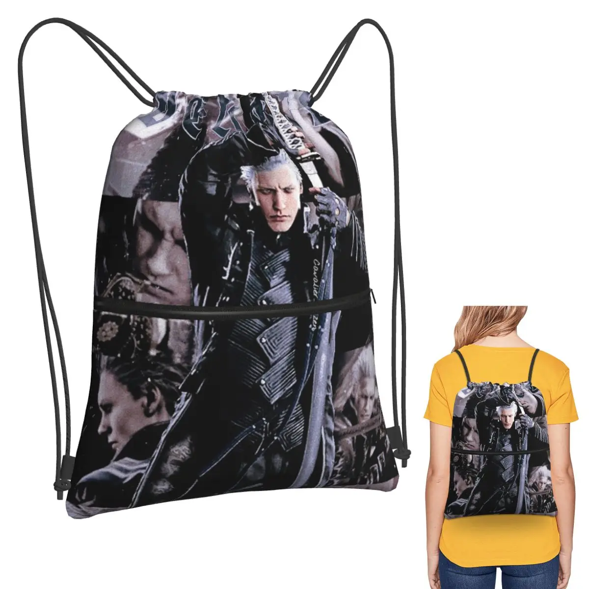 

Vergil From The Devil May Cry Seri Backpacks Multi-function Drawstring Bundle Pocket Sports Bag Book Bags for Man Woman School
