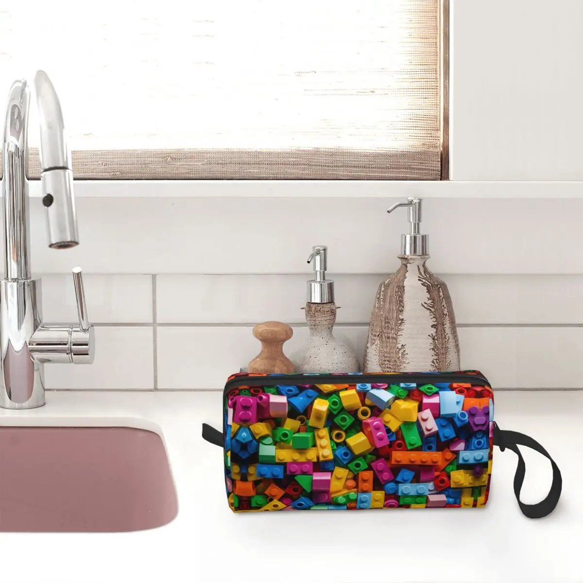 Lego Texture Makeup Bag Cosmetic Organizer Storage Dopp Kit Toiletry Cosmetic Bag for Women Beauty Travel Pencil Case