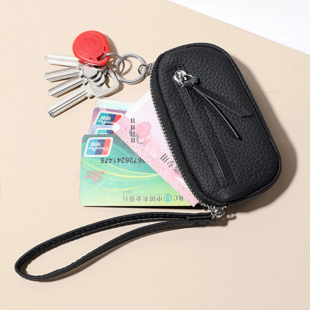 2025 Monedero Simple llavero bolsa de almacenamiento Cartera de cuero doble cremallera Mini llavero bolso de viaje Oficina