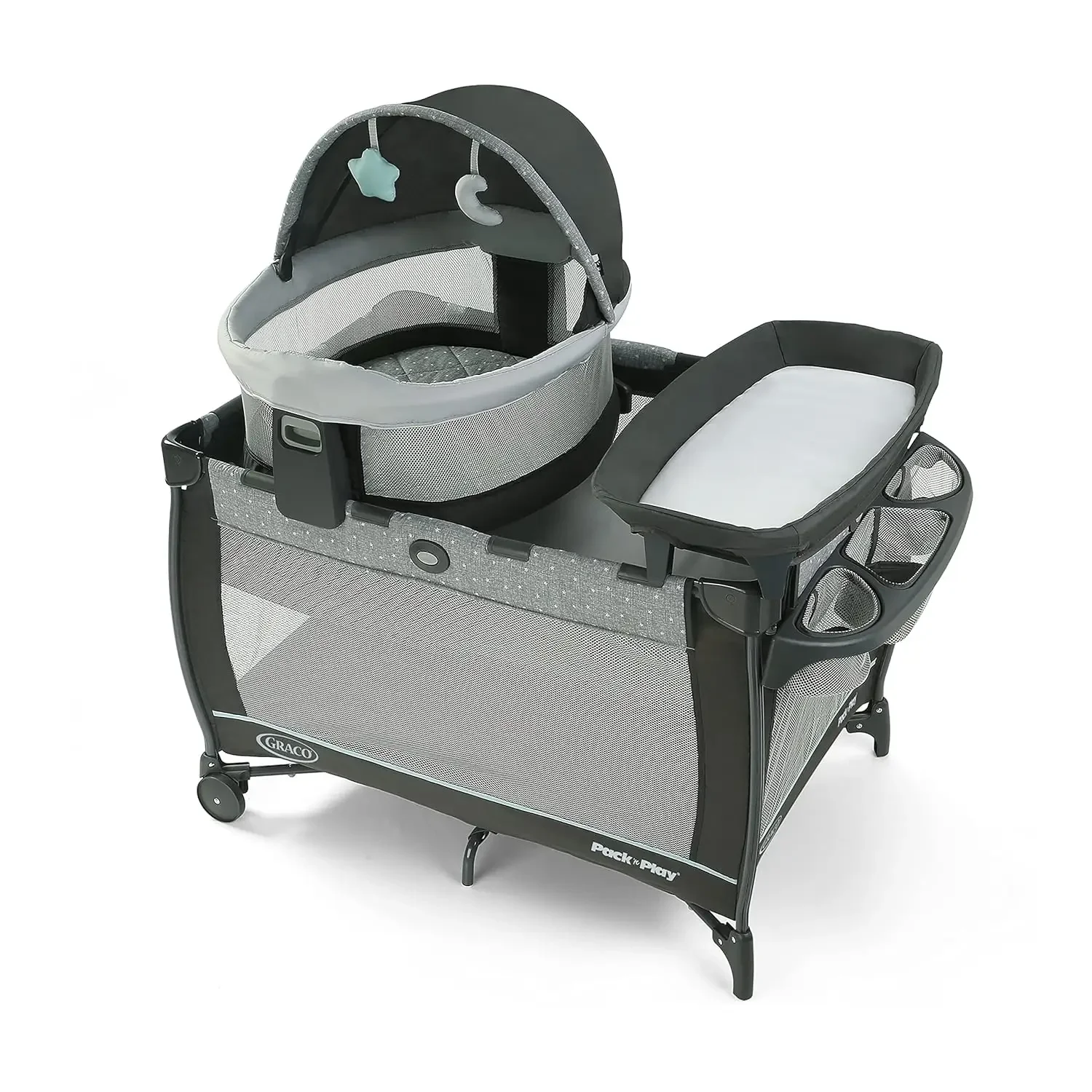 Graco Pack n Play Travel Dome DLX Playard, Astin with Portable Bassinet and Integrated Storage Organizer