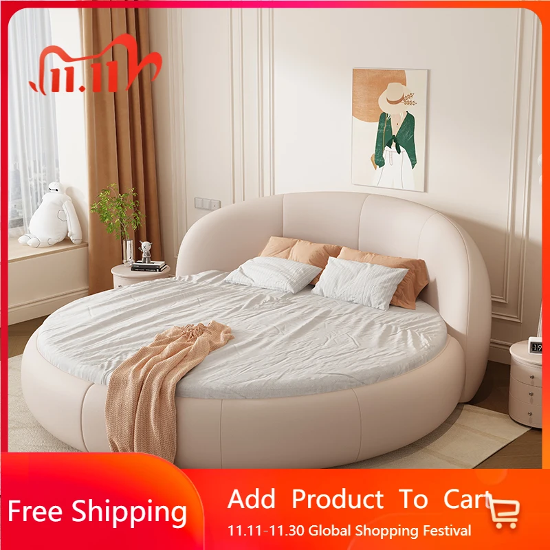 

Round Design Double Bed Sleeping Safe Modern Space Saving Headboards Bed Girls Queen Letto Matrimoniale Lounge Suite Furniture