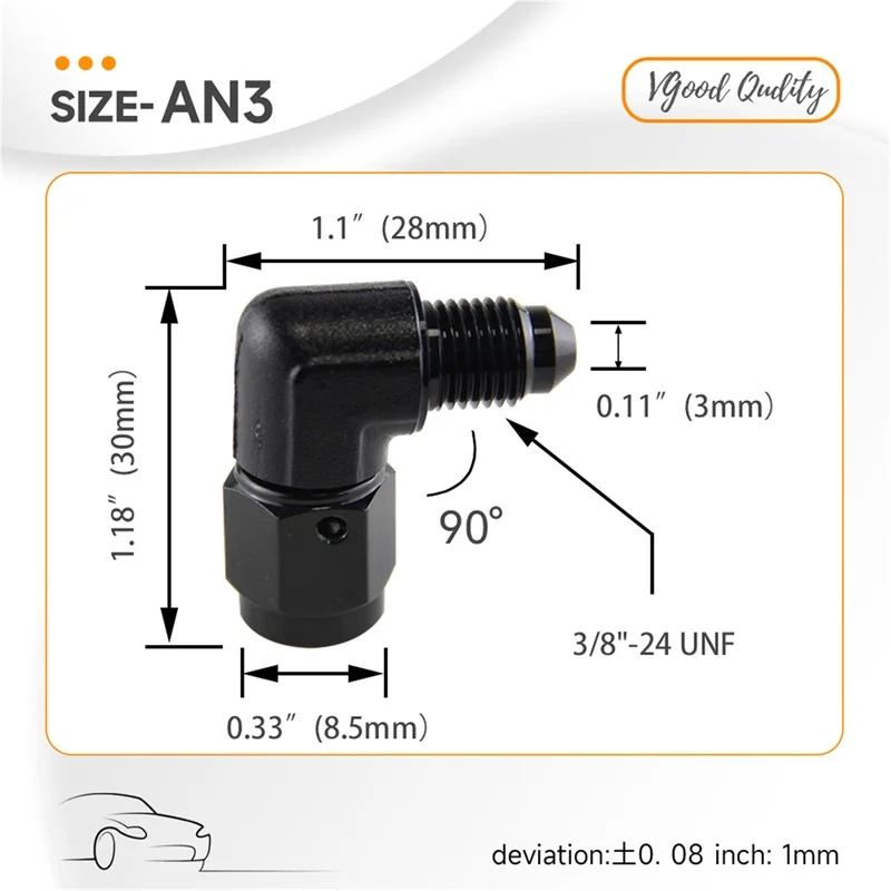 2PCS AN3/AN4 Female to 3AN/4AN Male 90 Degree Flare Swivel Hose Fitting Adapter Black