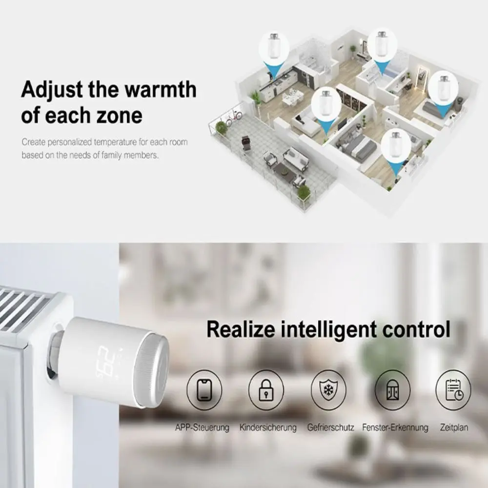 

Компактный дизайн Tuya Zigbee Приводной клапан радиатора Настраиваемый расписание Поддержка Alexa Google Home Контроллер температуры