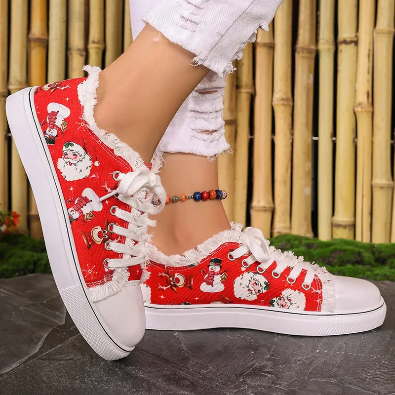 Christmas Sneakers Woman Shoes  Autumn New Santa Print Fashion Lovely Casual Festival Ladies Shoes Vulcanized Shoes 2023