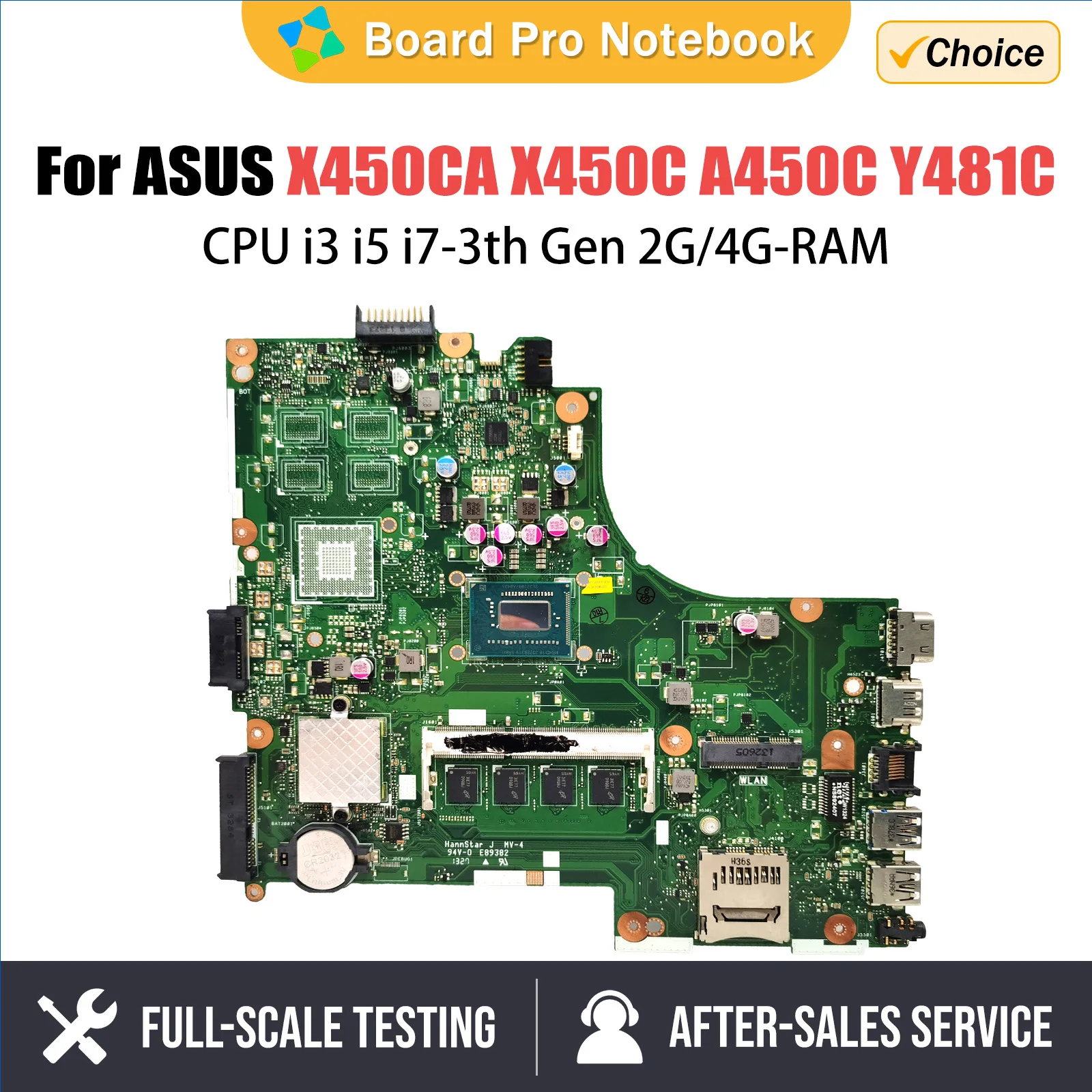 X450CA Mainboard For ASUS X450CC X450C A450C Y481C Laptop Motherboard With CPU i3 i5 i7-3th Gen 2G/4G-RAM 100% Tested OK