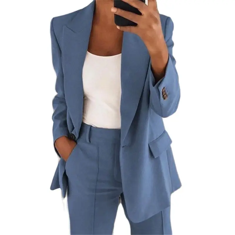 Single Button Blazer Jacket Women Long Sleeve Solid Color  2022 Autumn Elegant Tops Office Lady Slim  Suit Outerwear