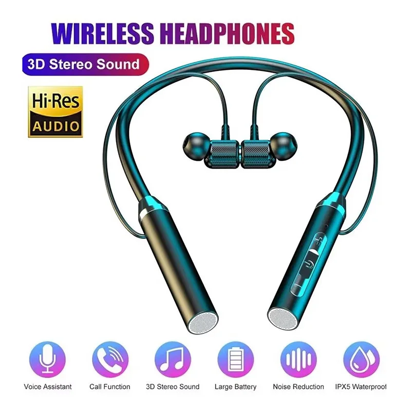 Bluetooth 5.0 Neckband Earphones HiFi Stereo Sports Headset Waterproof Magnetic Earbuds With Mic Neck-hanging Wireless Headphone