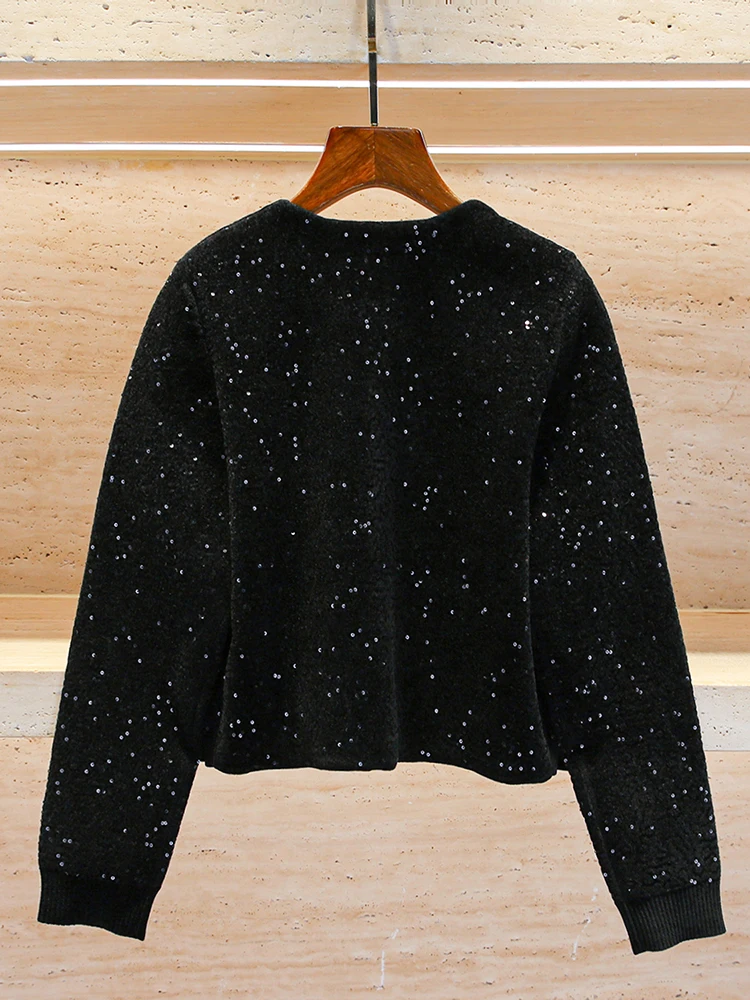 

Роскошный женский модный комплект SIVOS с сердечками и юбкой с пайетками, осенняя коллекция Ele Sle, круглый комплект на пуговицах