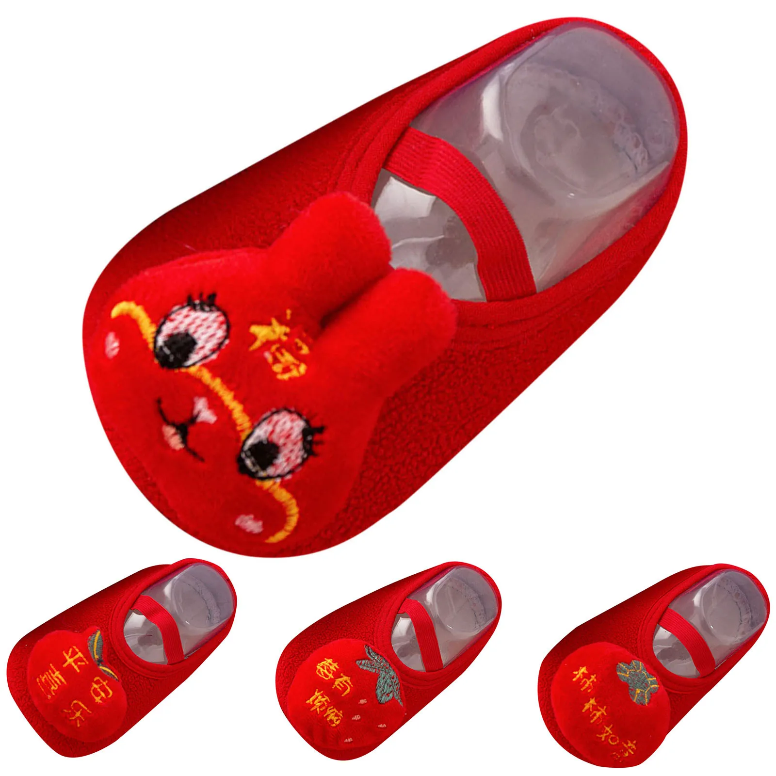 Autumn Toddlers Boys Girls Shoes Children Solid Color Chinese New Year Style Floor Sports Non Slip Warm Comfortable First Walker