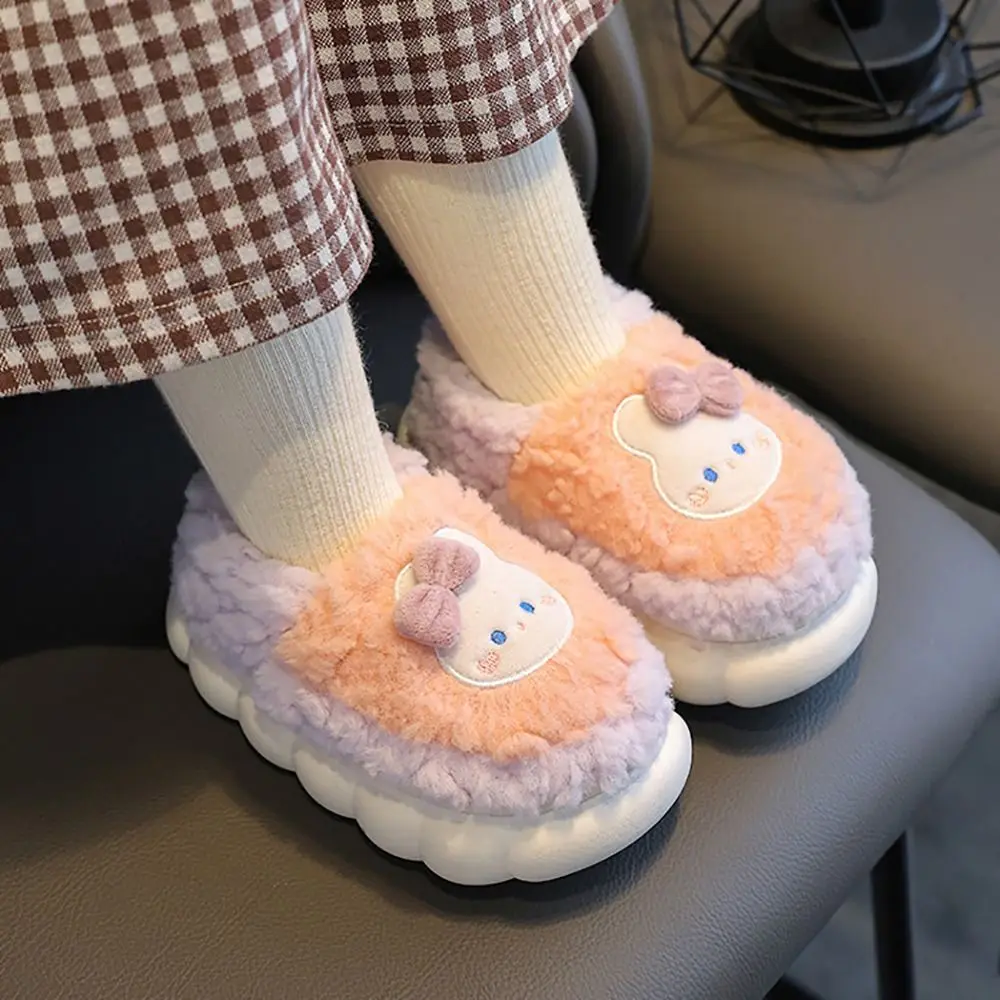 Kawaii الأطفال النعال القطن الكرتون عدم الانزلاق فروي النعال أرنب/الدب الشتاء نعال تدفئة الفتيات الفتيان