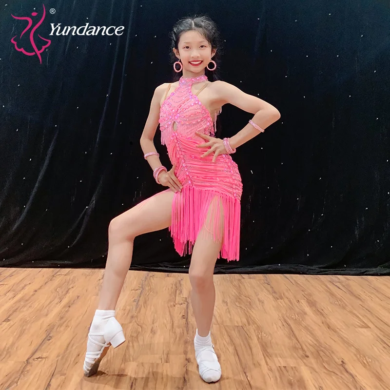 K-312 Latin Dance Dress Competition Dresses Costumes Skirt Performing Rhinestones Adult Children Tassel dress Various color​