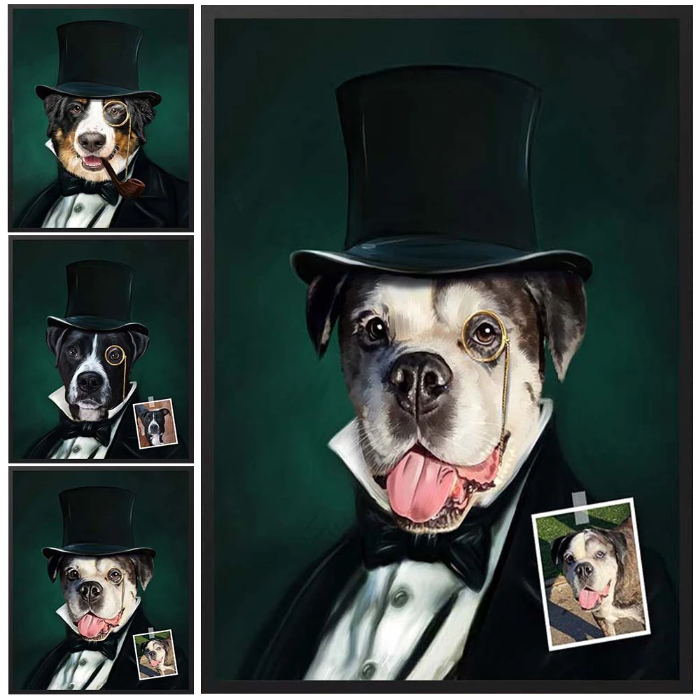 

Custom Pet Dog Gentleman Portrait Poster Wall Art Canvas Painting Posters Wall Pictures For Living Room Home Decor Unframed