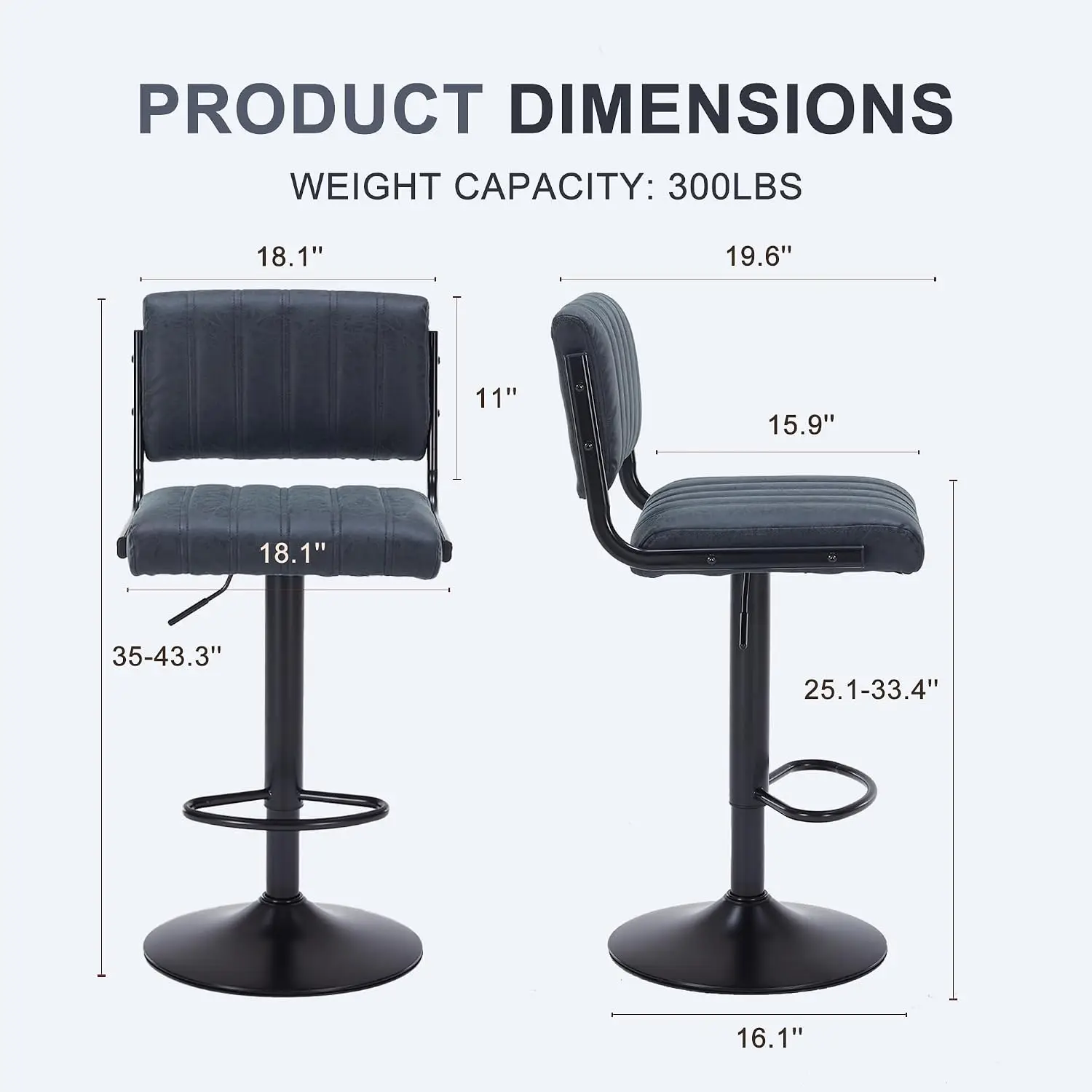 PU Leather Swivel Bar Stool Adjustable Height 25.2