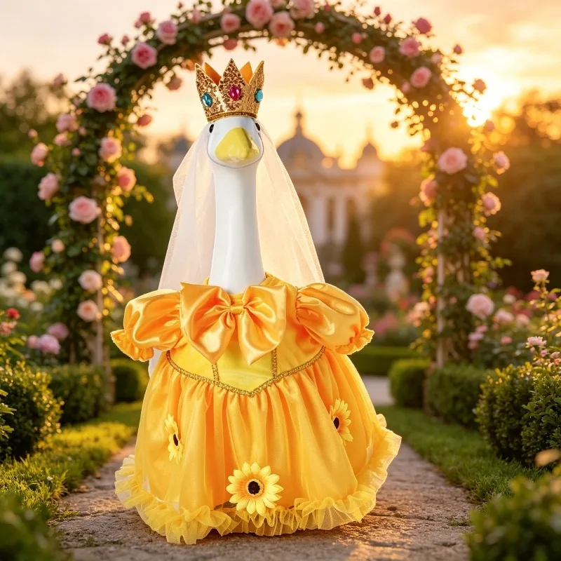 23 Inch Porch Goose Farmhouse White Goose Sunflower Tulle Skirt Clothes Outdoor Garden Statue Decoration,Without Goose