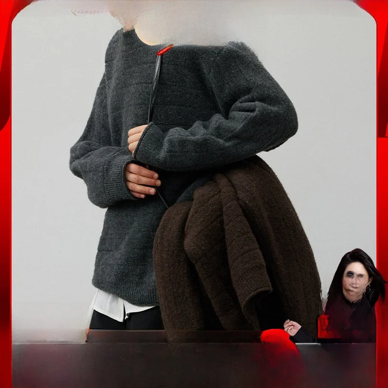 

SONDERS Anti-Static Knitted Wool Fabric Loose round Neck Horizontal Stripes Sweater Easy Wear Comfortable Feel Women's Knitwear