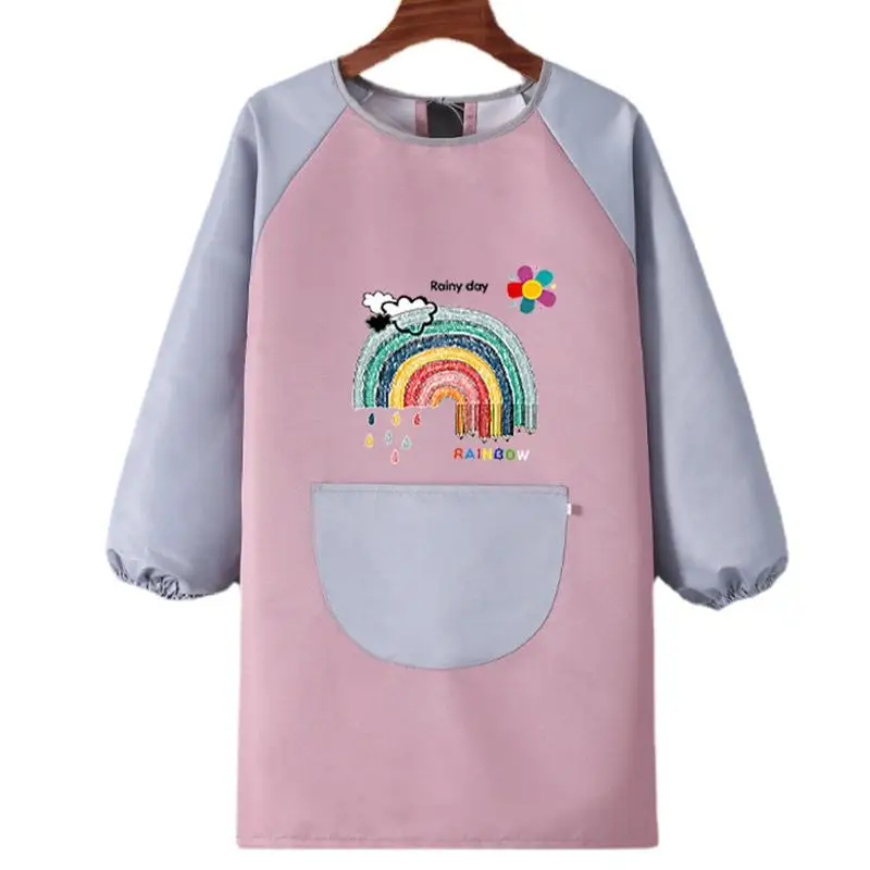 Long Sleeve Children Waterproof Apron Kids Art Craft Painting Cook Feeding Smock Cartoon Apron