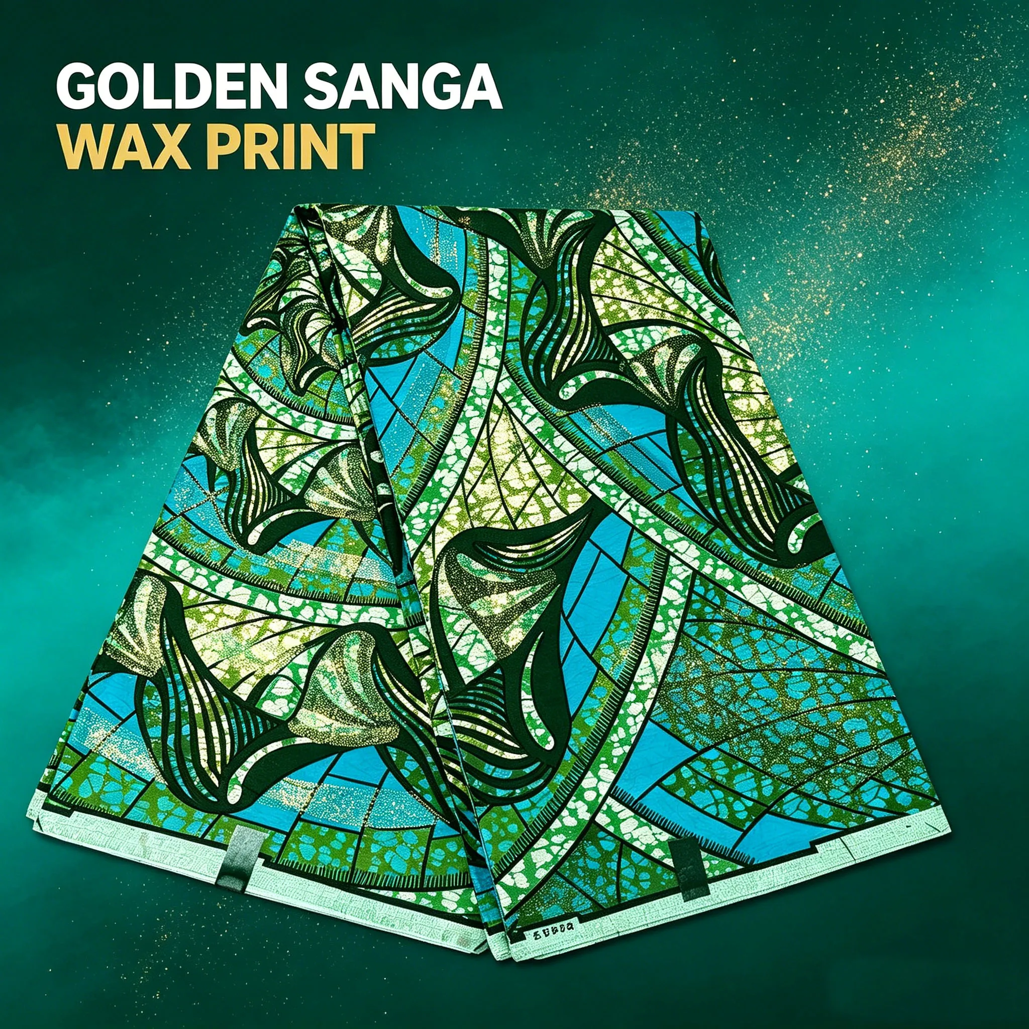 Golden Sanga African Wax Print Fabric Green Blue Ankara Pagne 6 Yards Batik Cloth For Women Dress Sewing DIY Garment Material