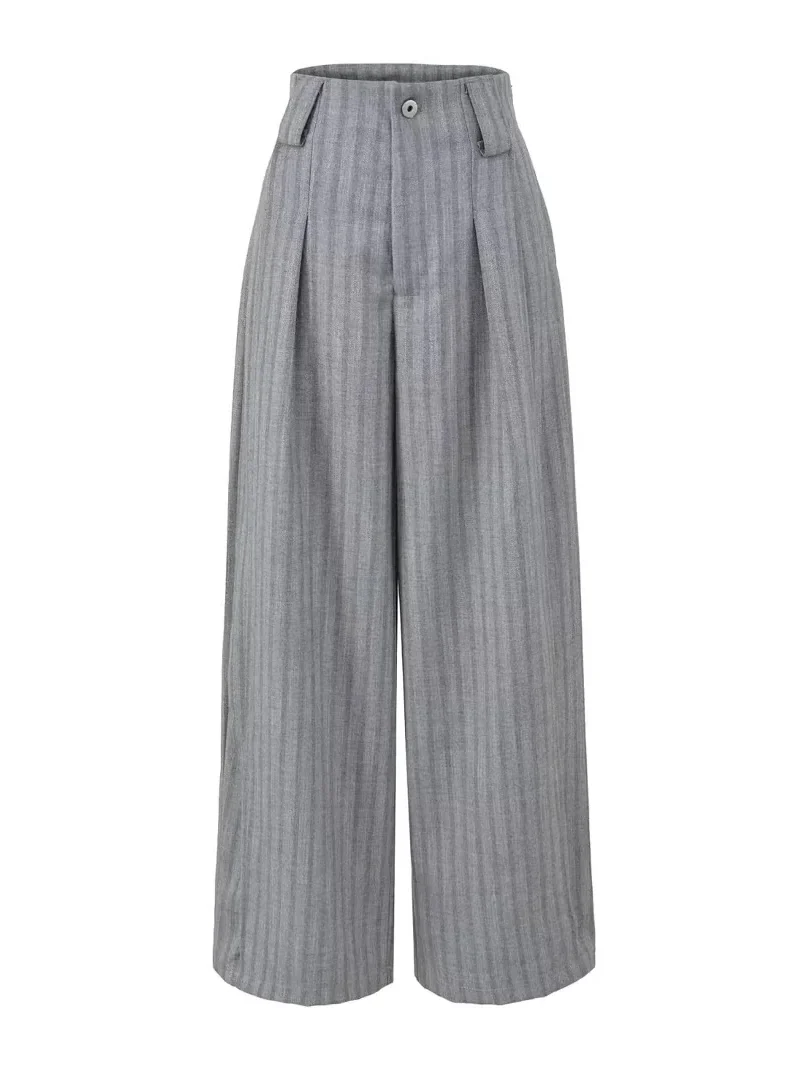 

American Style High Waist Striped Wide Leg Pants Women's Loose Drapey Slimming Casual Long Trousers Polyester Cotton Blend