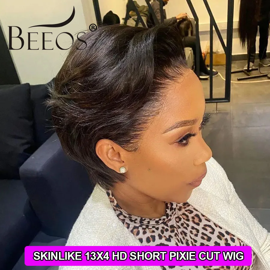 

BEEOS Straight Short Pixie Cut Wig Skinlike 13x4 HD Lace Frontal Human Hair Wigs For Women Pre plucked Short Bob Wig Brazilian