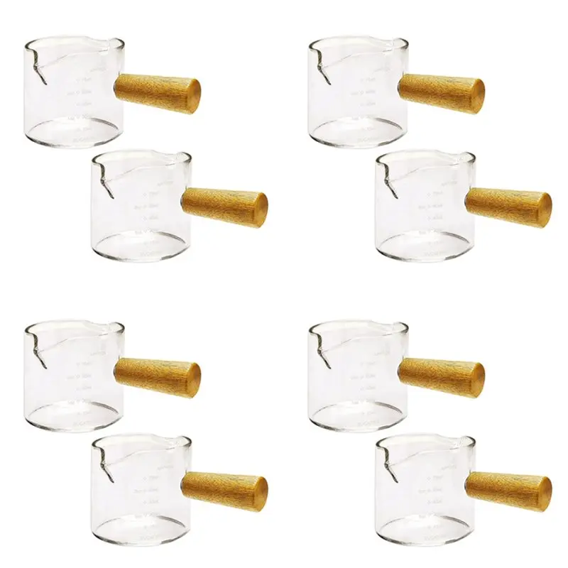ABWZ-8Pcs Double Spouts Espresso Shot Glasses Measuring Glass Espresso Cups Cookware With Wood Handle For Milk Coffee, 75 Ml