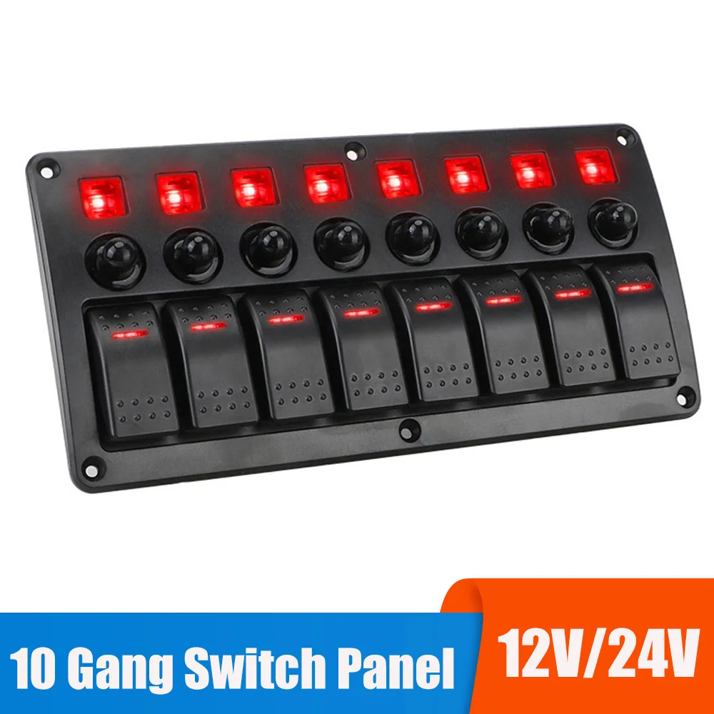 

12V 24V Truck Switch Panel 8 Rocker Light Toggle Fuse Blades Case LED Camper Car Accessories For Trailer Marine Boat Caravan RV