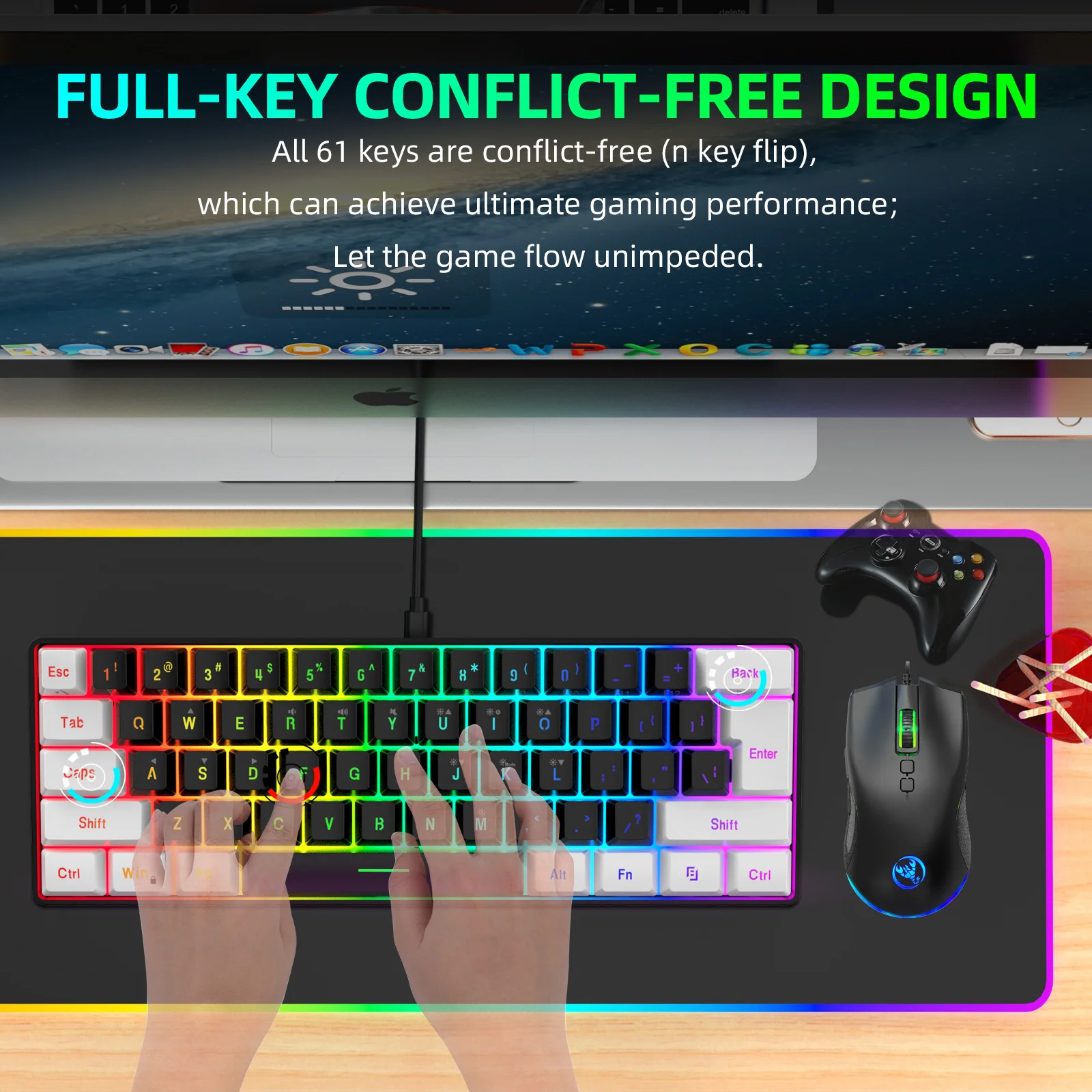 Imagem -04 - Hxsj-rgb Compact Portátil Membrana Teclado e Mouse Grupo Combos para Desktop Jogo Compacto 60 Gaming Teclado Venda Quente