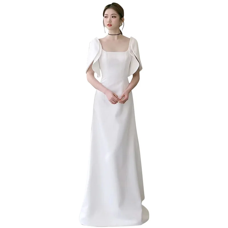 GIYSILE-Robe de Mariée Élégante en Satin pour Femme, Tenue de Bal, Fermeture Éclair au Dos, Manches Évasées, Luxe