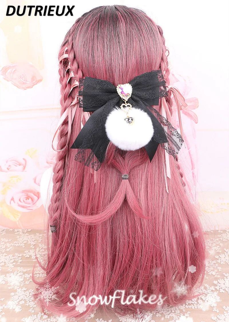 Handmade Japanese Sweet Bow Soft Girl clip Hairpin Headdress Lolita Lace Rabbit Hair Ball Beaded Pearl Bag Accessory Ornament