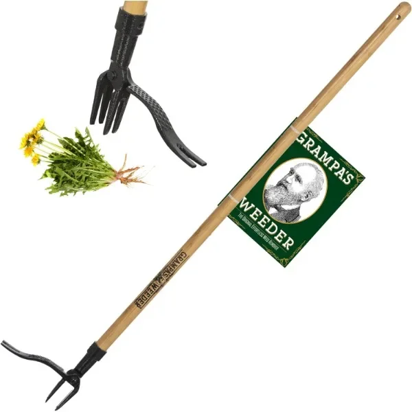 Grampa's Weeder - The Original Stand Up Weed Puller Tool with Long Handle - Made with Real Bamboo & 4-Claw Steel Head Design