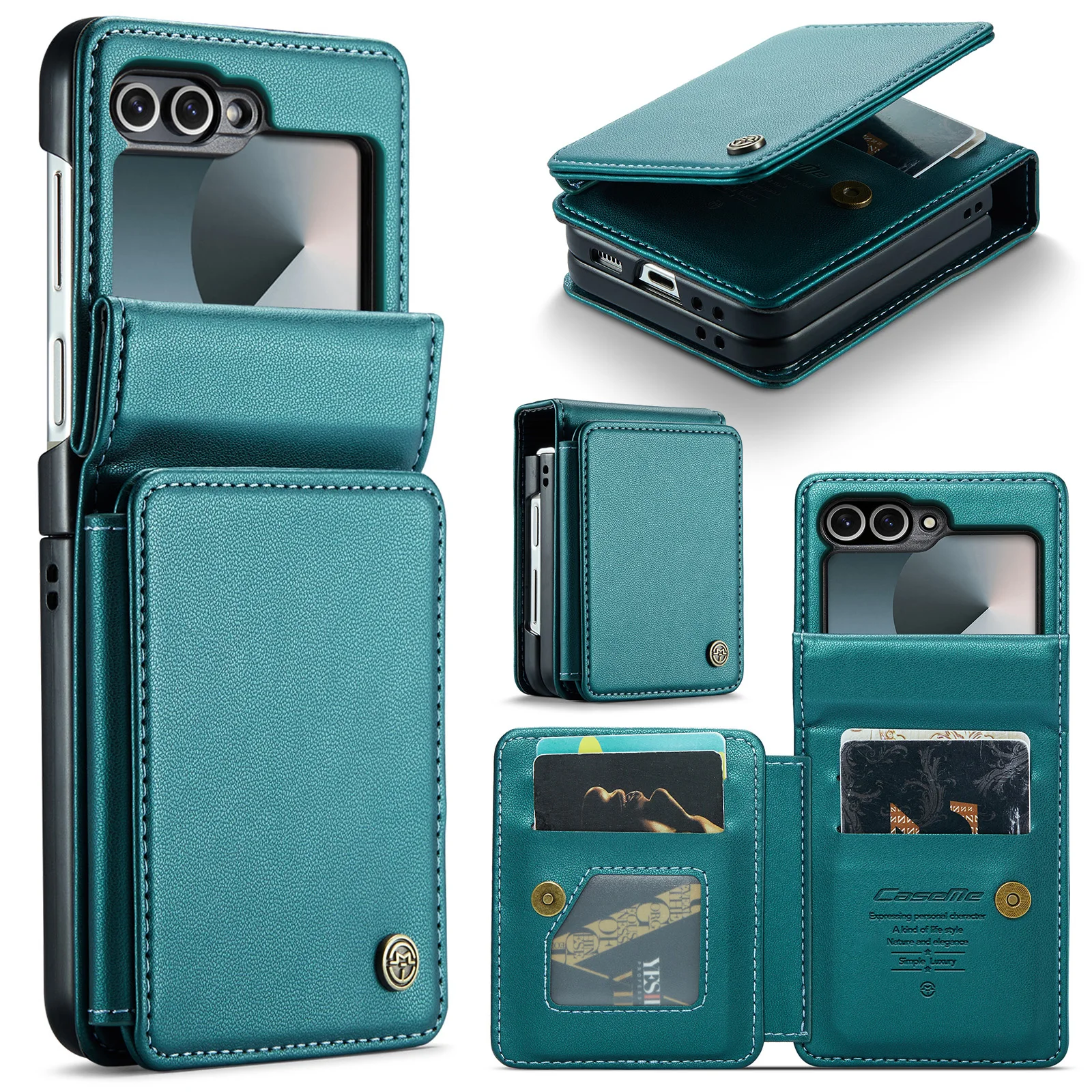 Leather Wallet Cards Solt Holder Case for Samsung Galaxy Z Flip 7 6 5 7fe 5G Flip6 Purse Pocket Bag RFID Multifunctional Cover