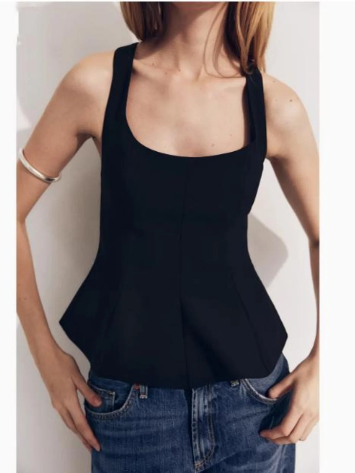Spring 2025 Women's Slim Fit Nine-Point  Skirt Sle Vest Top Elastic Hemline New Arrival Bal Versatile Polyester Fiber