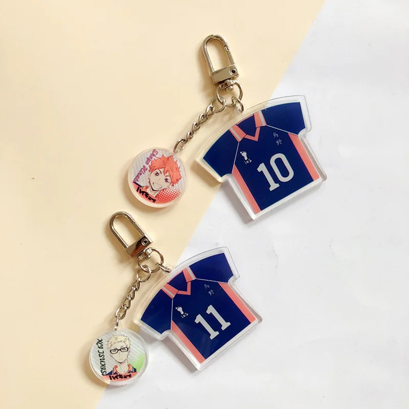 Anime Haikyuu!! Keychain New Cartoon Volleyball T-shirt Style Acrylic Keyring Bag Pendant Car Key Holder Fans Gifts