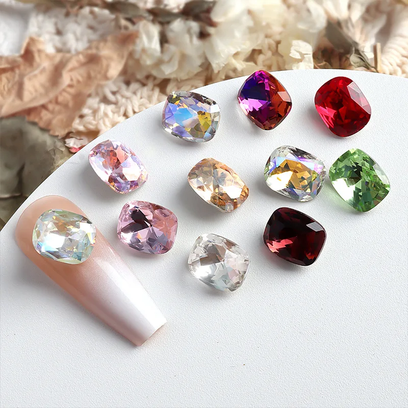 20PCS Glitter Ice Translucent Sharp Rectangle Pillow Crystal Diamonds Nail Art Rhinestones Jewel Decorations Manicure Ornaments