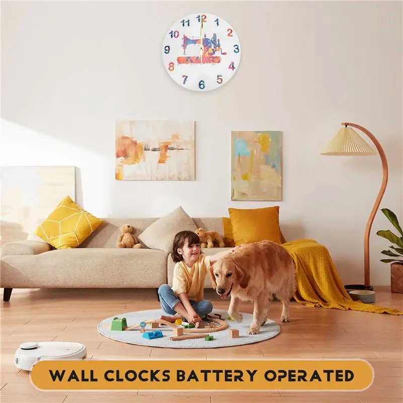 A68P-Sewing Machine Watercolor Art Print Wall Clock Tailor Sewing Room Sign Silent Decoration Wall Clock Tailor Gift