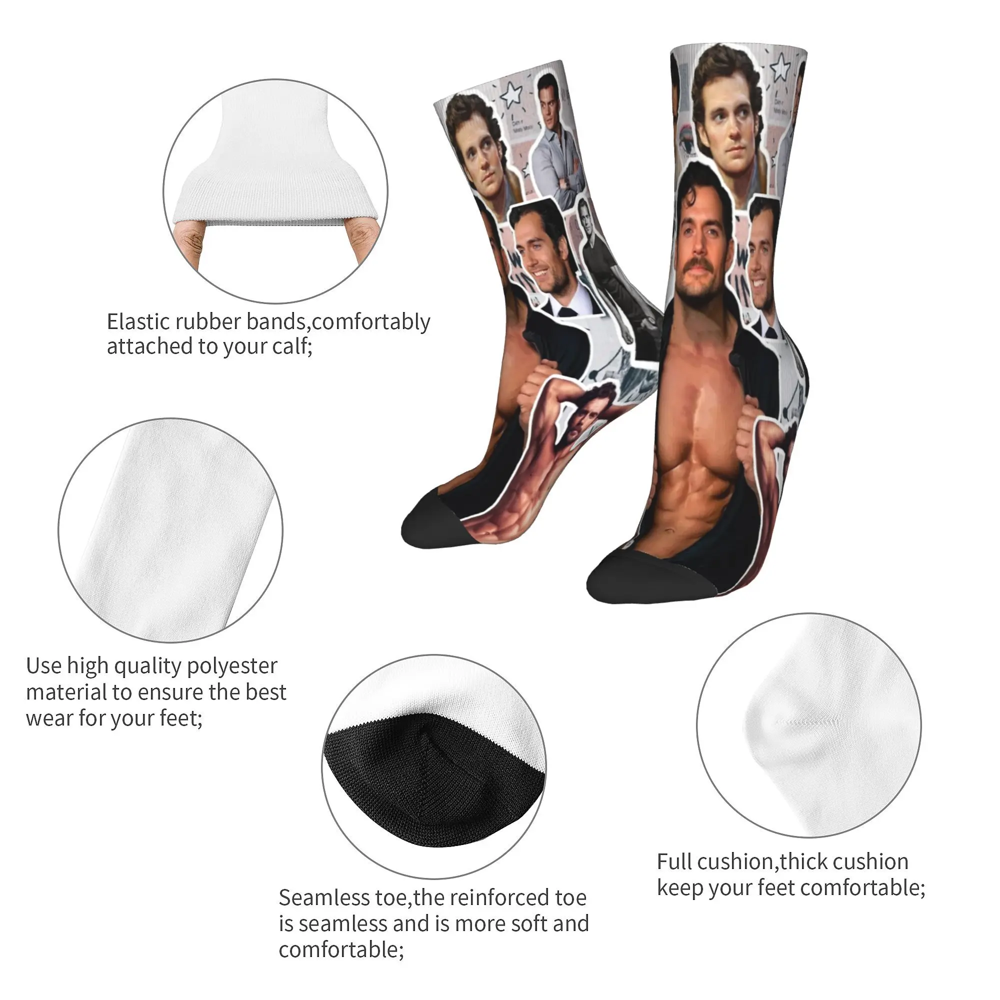 Chaussettes Rhythm Ry Cavill pour hommes et femmes, collage de photos, chaussettes amusantes respirantes, meilleur cadeau d'urgence