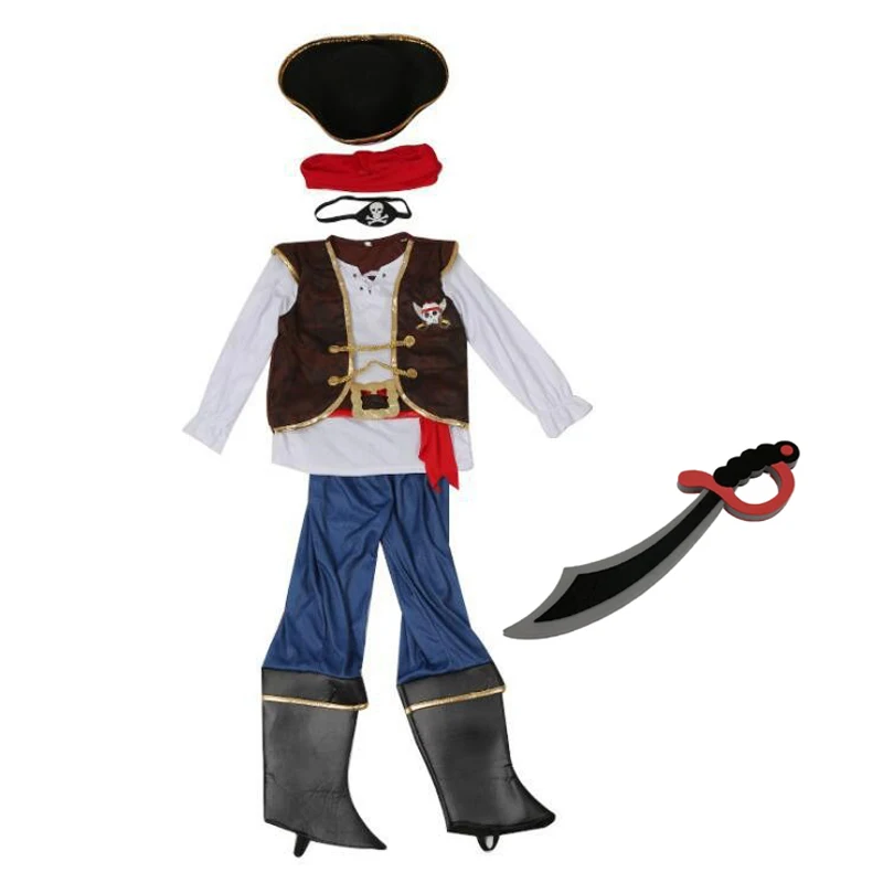 Kids Pirates Costume with knife Children\'s Day Boys Pirate Halloween Cosplay Set Birthday Party Outfit Pirate Christmas Theme