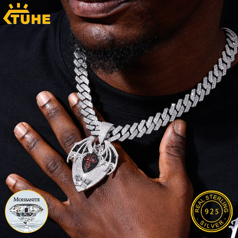 

Кулон TUHE Lucky BAT с муассанитом для мужчин и женщин, из стерлингового серебра 925 пробы с золотым покрытием, в стиле хип-хоп, инкрустированный камнями