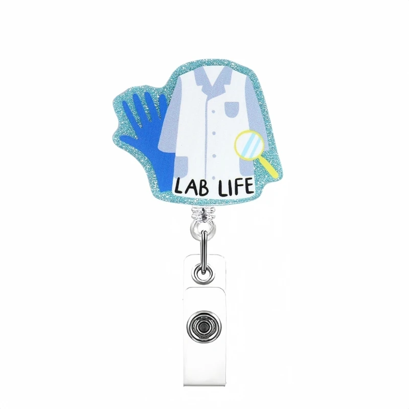 

96GE Glittering Acrylic Badge Holder with Belt Clip Retractable Badge Holder with Metal Clip for Nurse Doctor Student Teacher