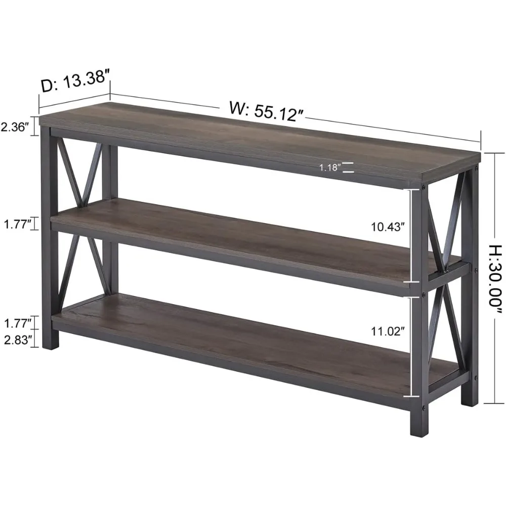 Industrial Console Table for Entryway, Farmhouse Sofa Tables Behind Couch, Rustic Wood and Metal Foyer Table with 3-Tier