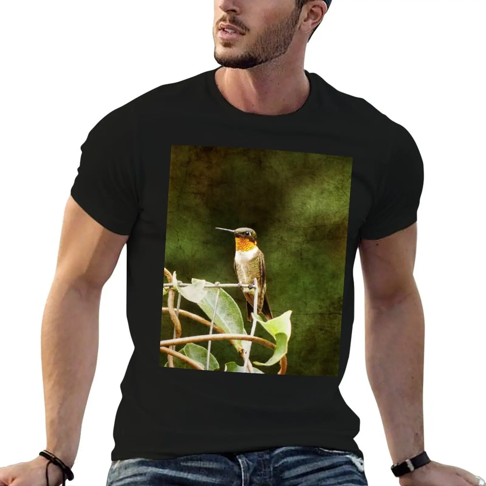 Ruby Throated Hummingbird T-Shirt blue archive man clothes fruit of the loom mens t shirts