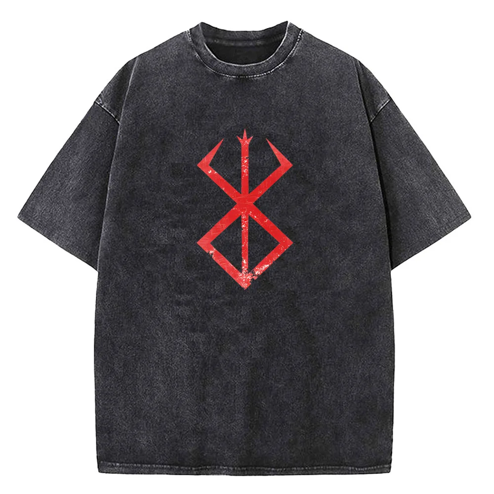 Anime Berserk Logo Graphic Printed T Shirt Men Women Vintage Manga T-shirts Washed Cotton Tshirt Harajuku Male Tee